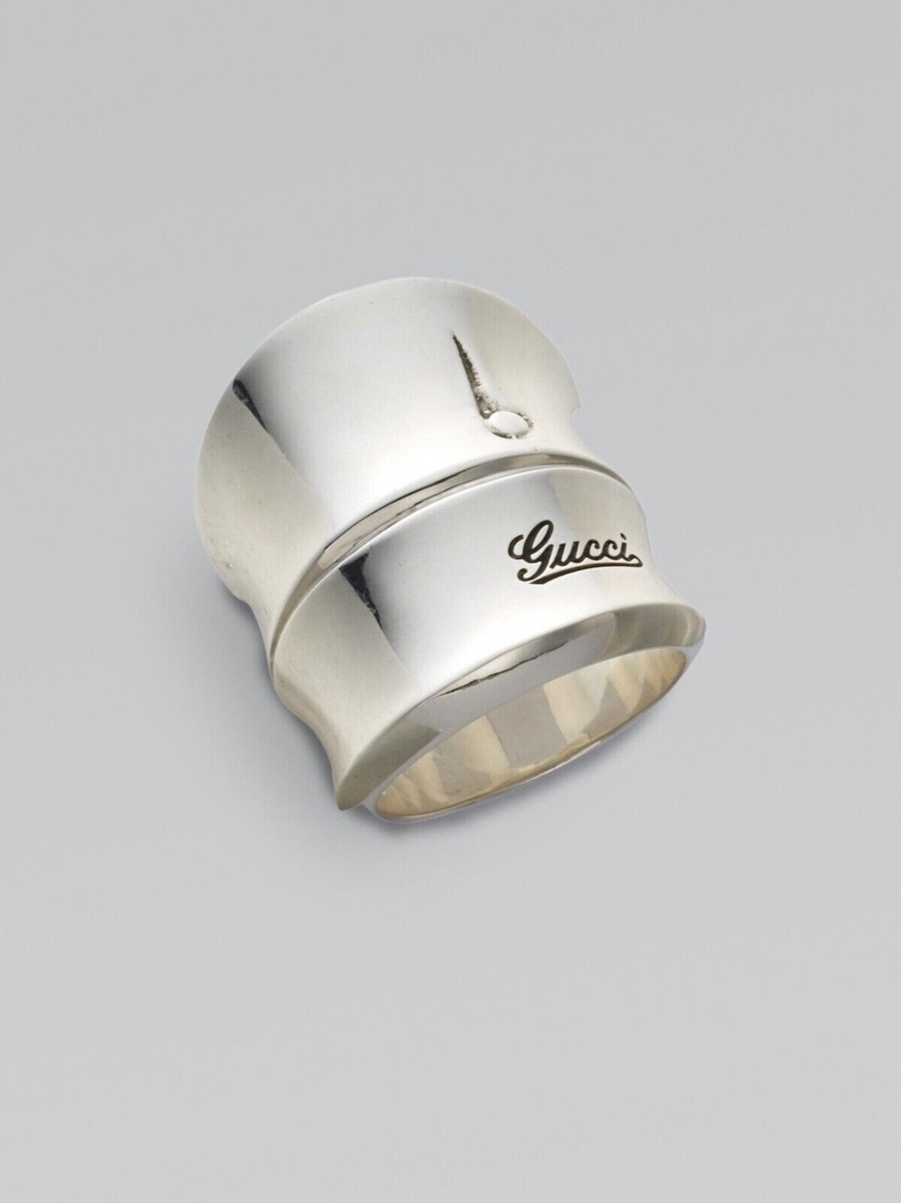 Gucci Silver Sculpted Wide Band Ring with Signature Logo